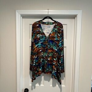 LOGO by Lori Goldstein Multicolor Abstract Long Sleeve Top